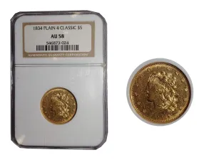 1834 $5 Liberty Gold "Plain 4 Classic" Half Eagle - $10K APR Value w/ CoA! ✿✓