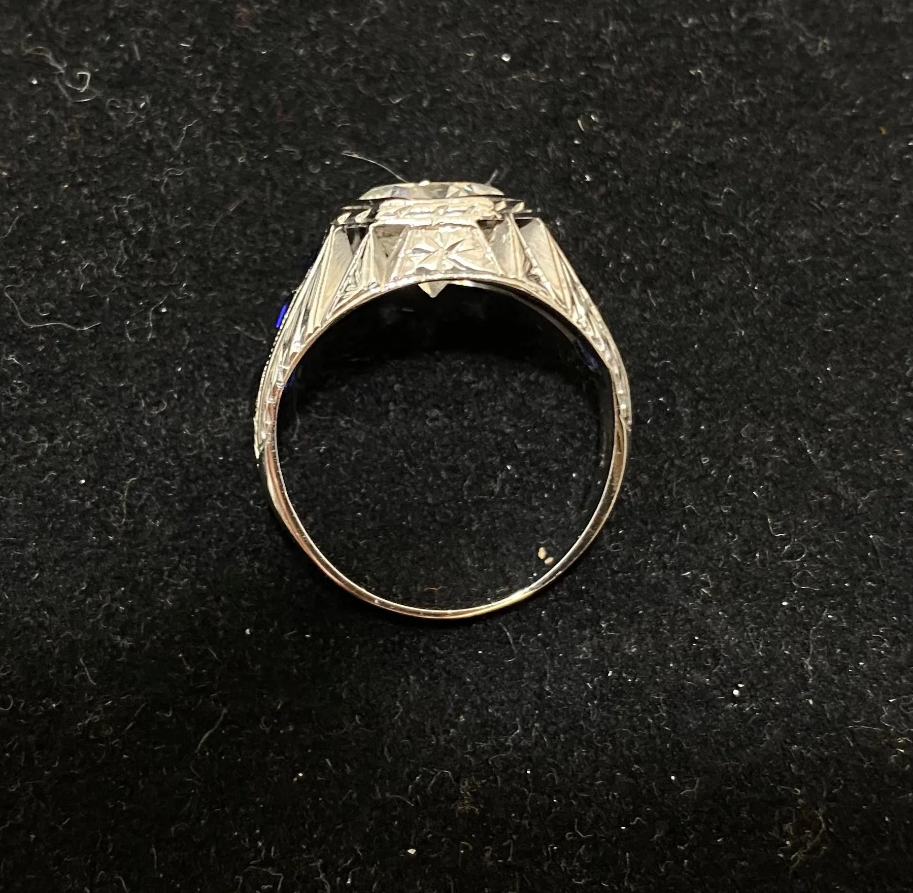 1910's Antique Design Solid White Gold with Diamond and Sapphire Filigree Ring - $60K Appraisal Value w/CoA}