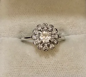 1920's Antique Designer 18K White Gold Old Mine Diamond Ring - $8K Appraisal Value w/CoA}