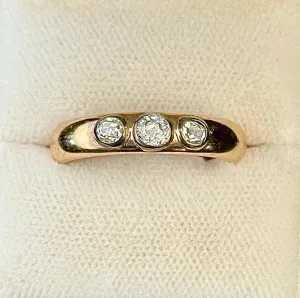 1920's European Solid Rose Gold 3-Old Mine Diamond Unisex Ring - $8K APR Value w/ CoA}