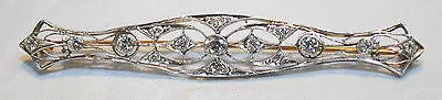1920s Vintage Old Miner Diamond Bar Brooch in Solid 18K White Gold & Yellow Gold - $12K VALUE