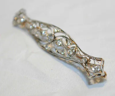 1920s Vintage Old Miner Diamond Bar Brooch in Solid 18K White Gold & Yellow Gold - $12K VALUE