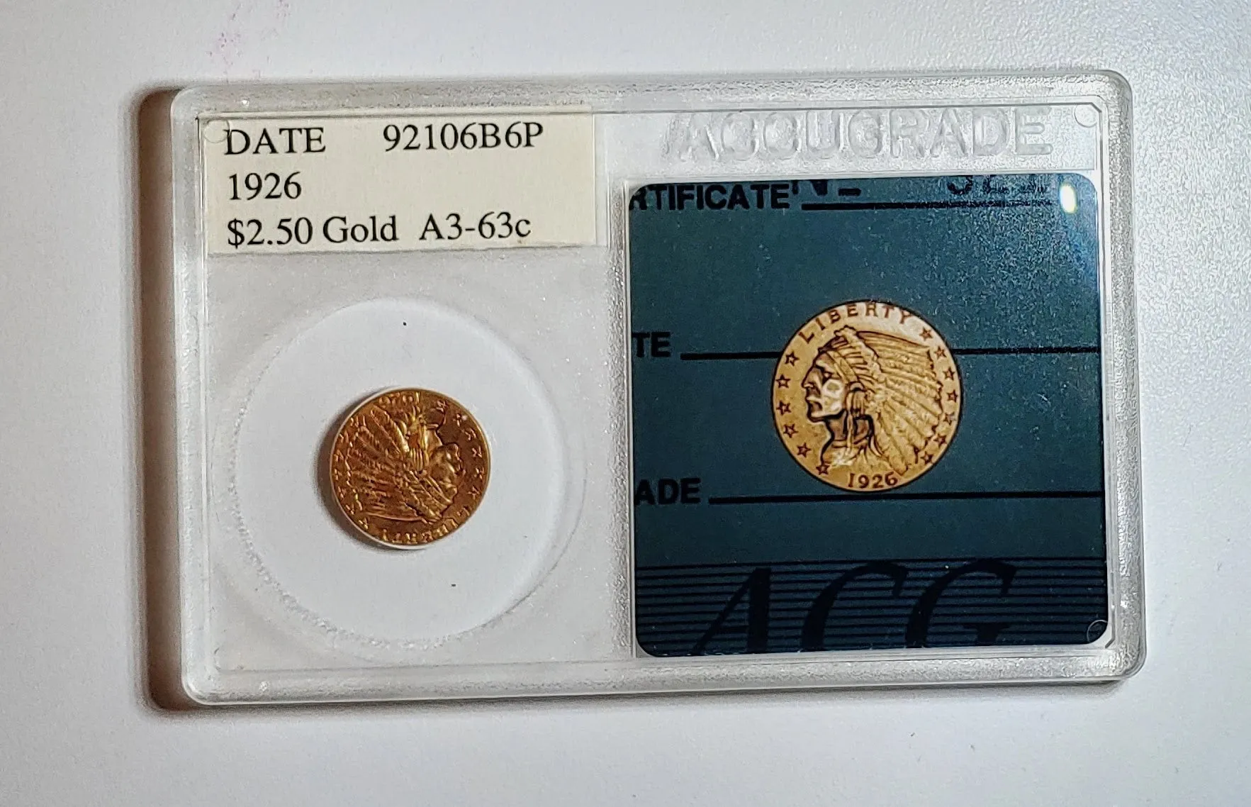 1926 Quarter Eagle Indian Head Coin MS-63 (ACG) - 1.5K APR Value w/ CoA! ✿✓