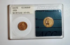 1926 Quarter Eagle Indian Head Coin MS-63 (ACG) - 1.5K APR Value w/ CoA! ✿✓