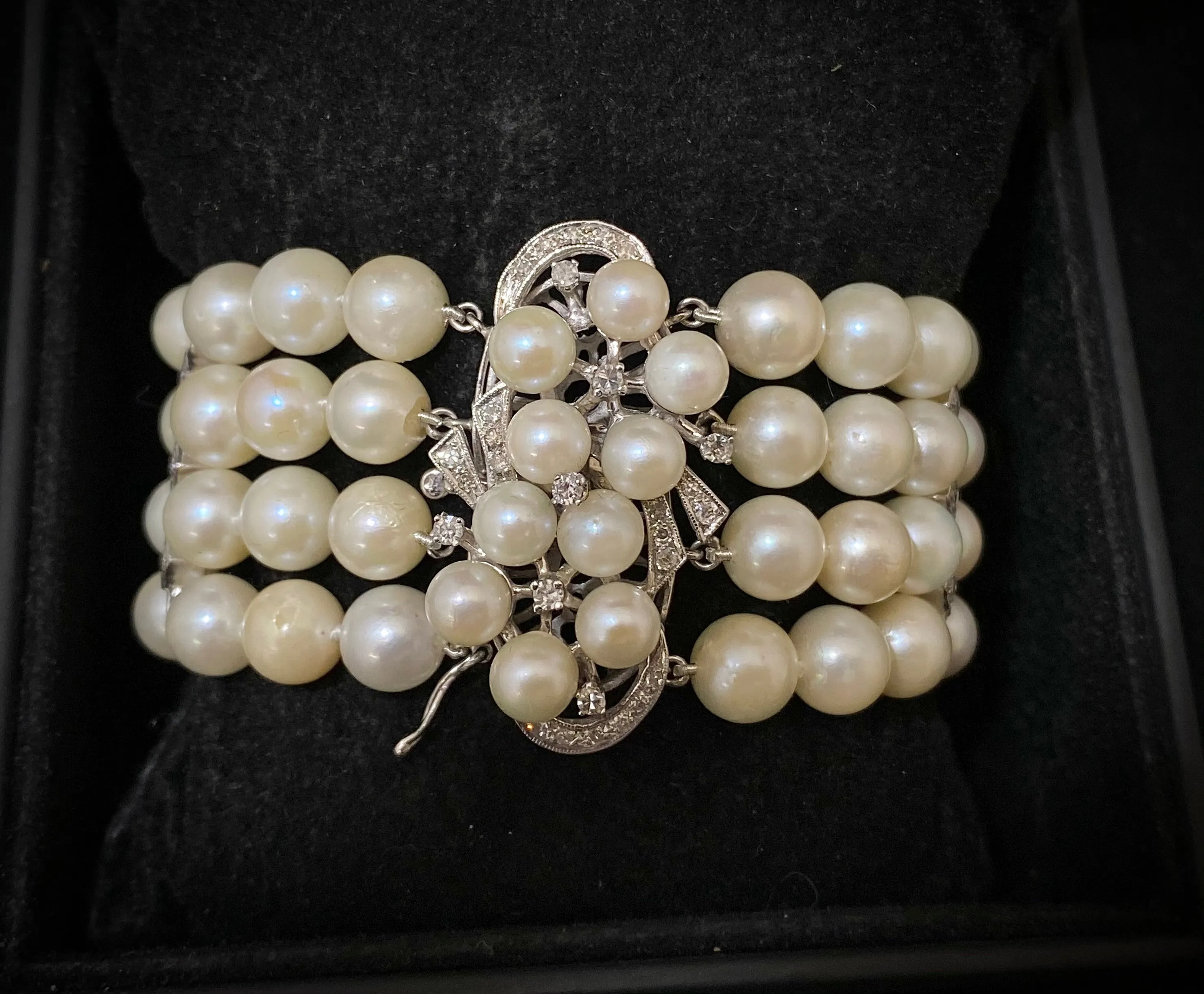 1930’s Antique Design Solid White Gold Bracelet with 72 Pearls & 37 Diamonds! - $15K Appraisal Value w/ CoA!