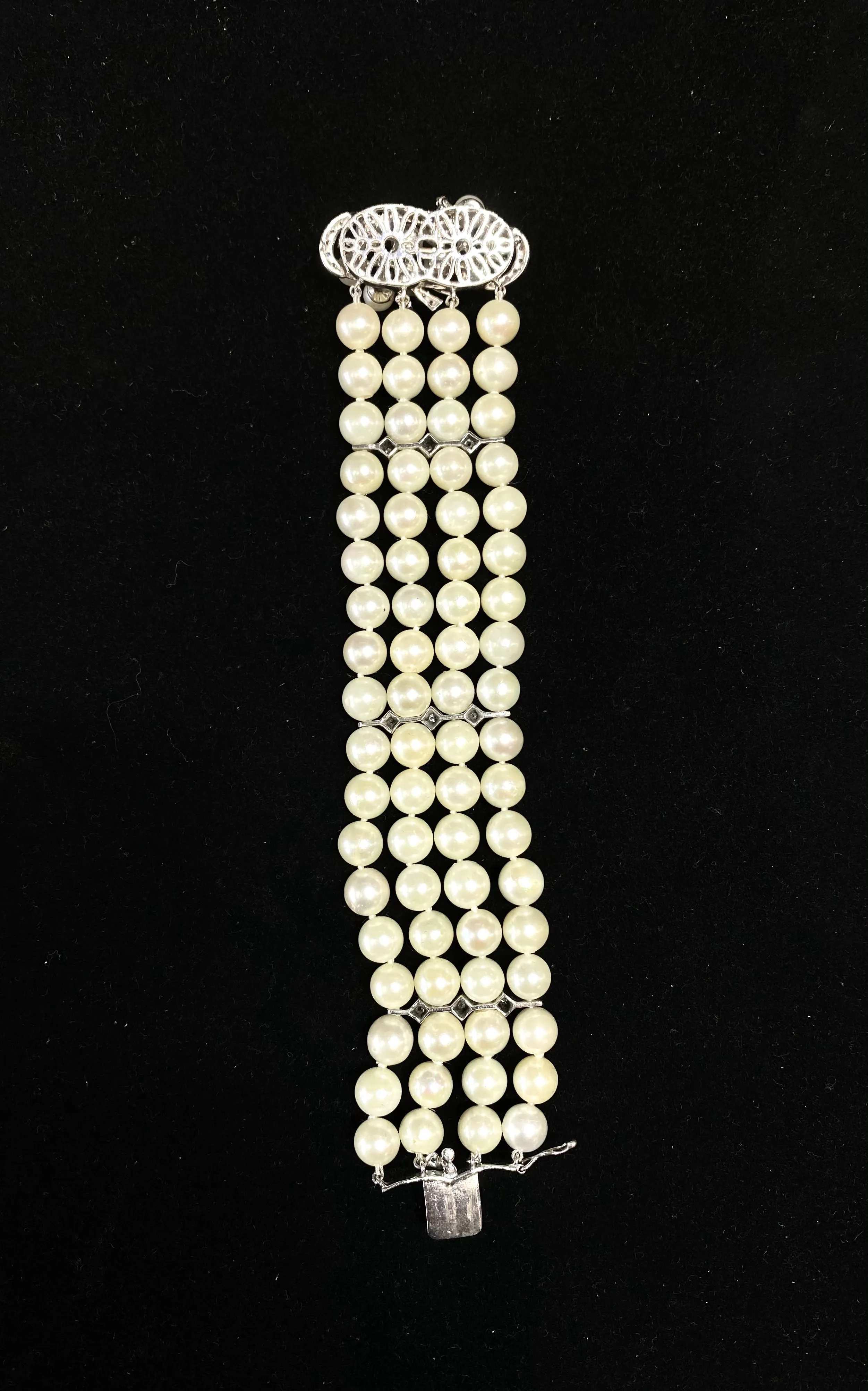 1930’s Antique Design Solid White Gold Bracelet with 72 Pearls & 37 Diamonds! - $15K Appraisal Value w/ CoA!