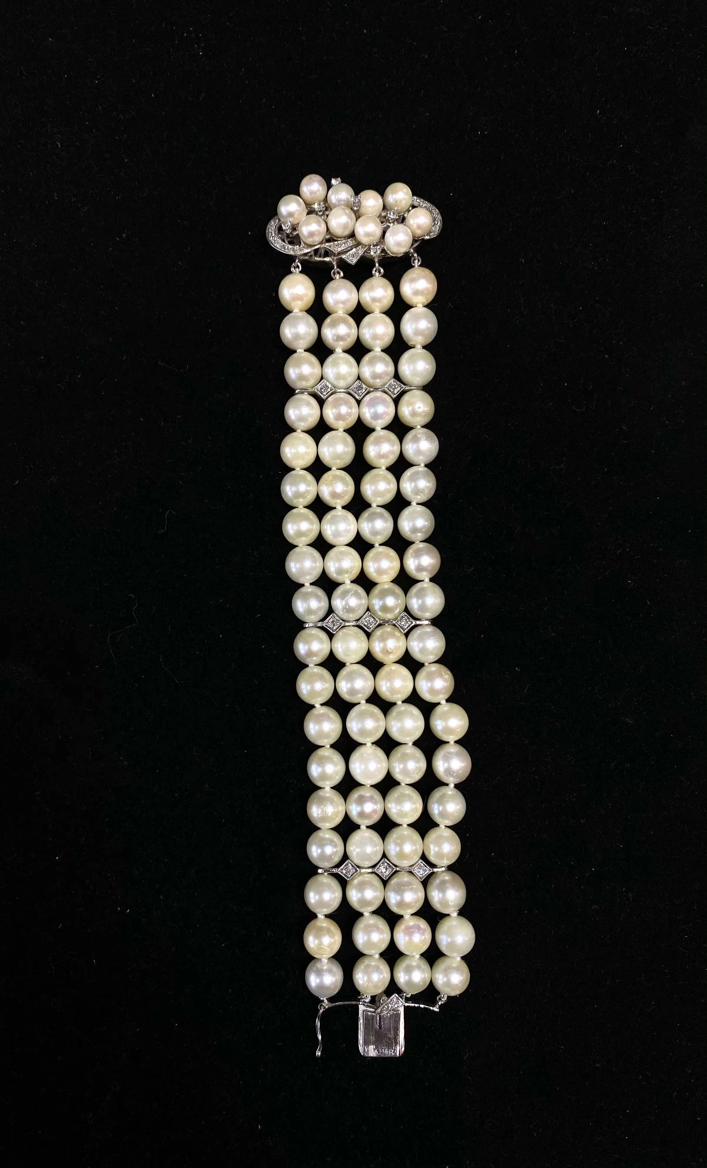 1930’s Antique Design Solid White Gold Bracelet with 72 Pearls & 37 Diamonds! - $15K Appraisal Value w/ CoA!