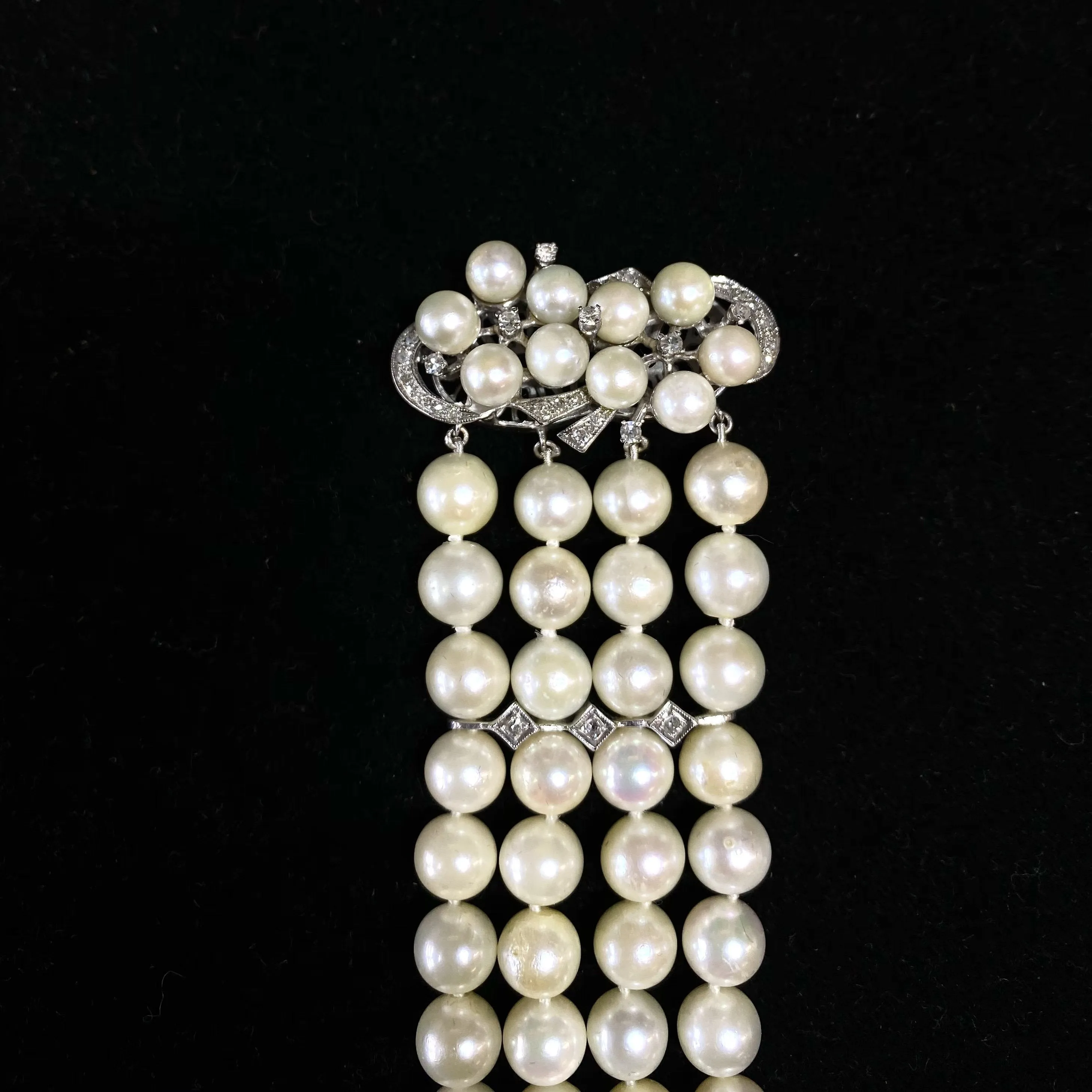 1930’s Antique Design Solid White Gold Bracelet with 72 Pearls & 37 Diamonds! - $15K Appraisal Value w/ CoA!