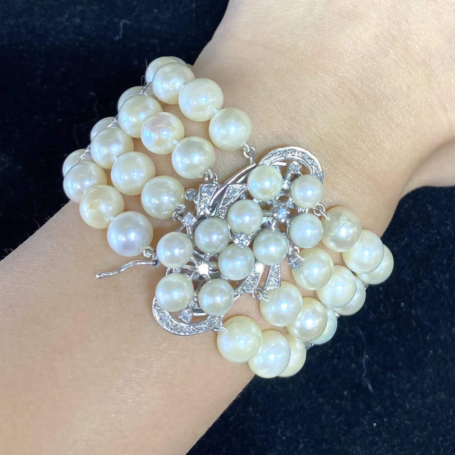 1930’s Antique Design Solid White Gold Bracelet with 72 Pearls & 37 Diamonds! - $15K Appraisal Value w/ CoA!