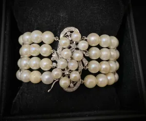 1930’s Antique Design Solid White Gold Bracelet with 72 Pearls & 37 Diamonds! - $15K Appraisal Value w/ CoA!