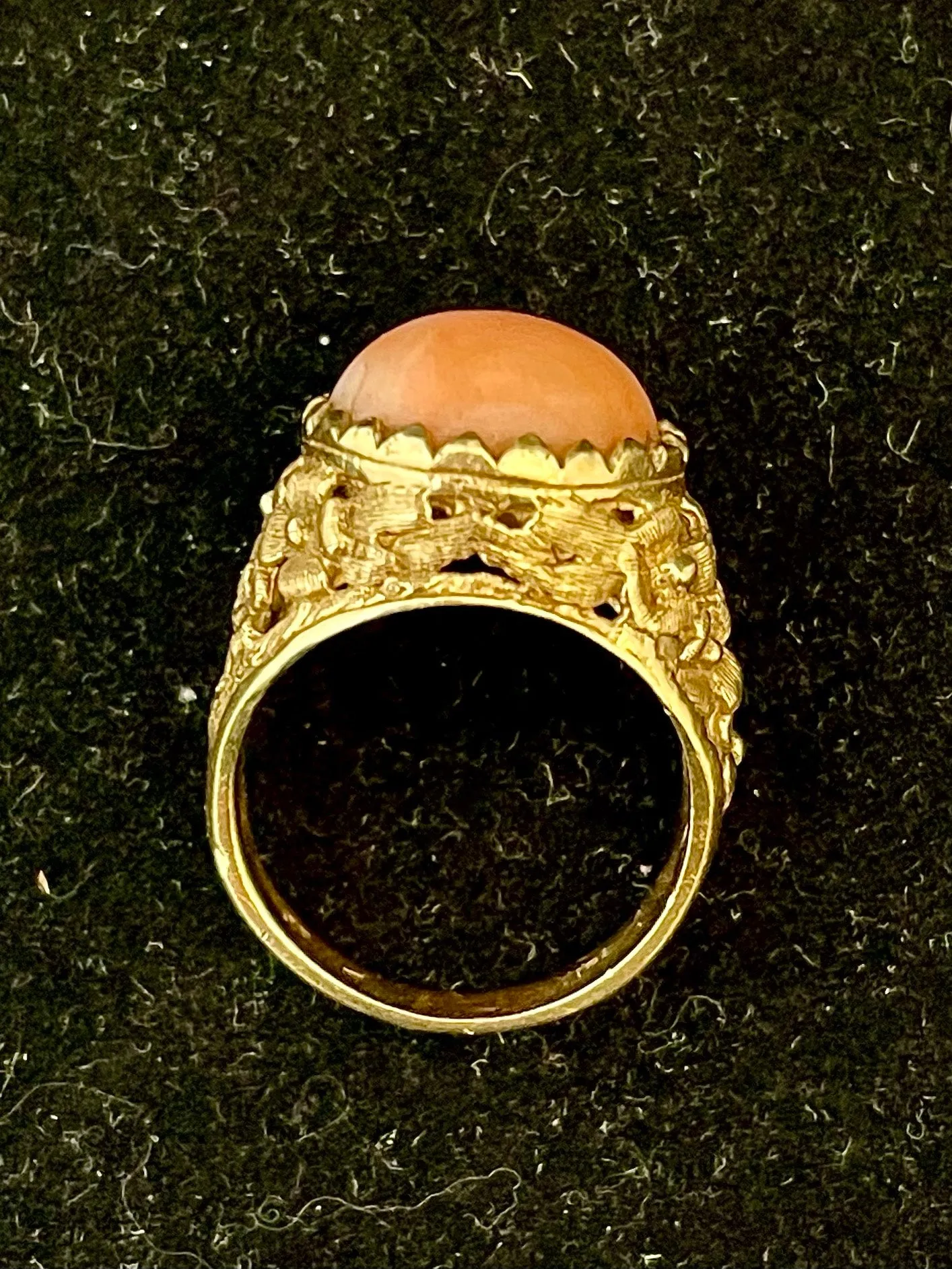 1930's Antique Designer's Handcraft SYG w Coral Ring - $8K Appraisal value w/CoA!