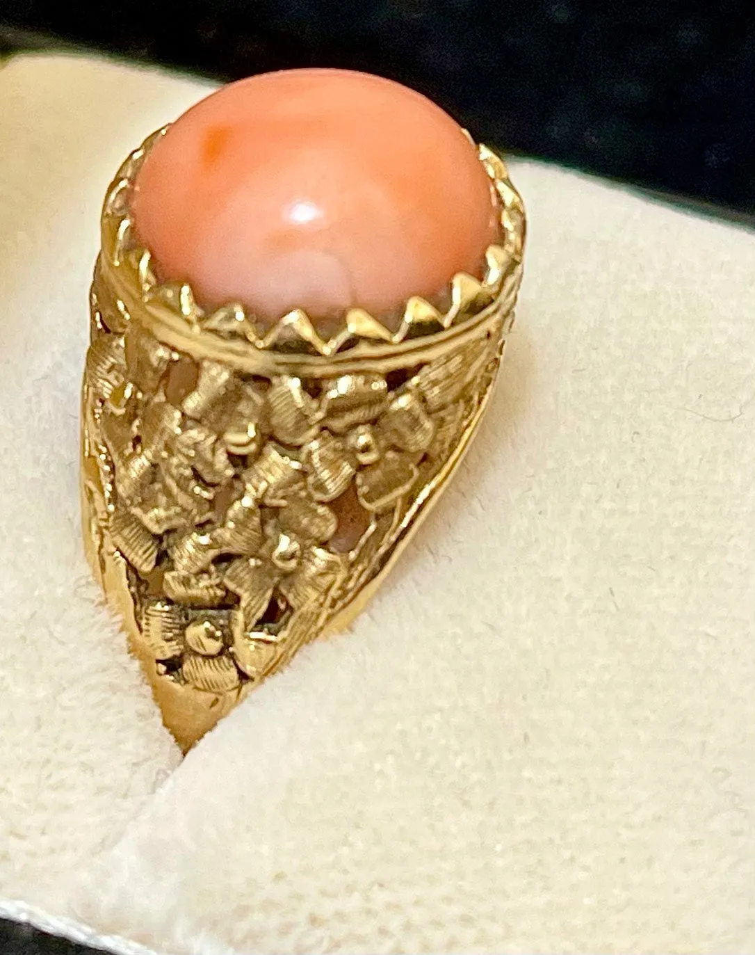 1930's Antique Designer's Handcraft SYG w Coral Ring - $8K Appraisal value w/CoA!