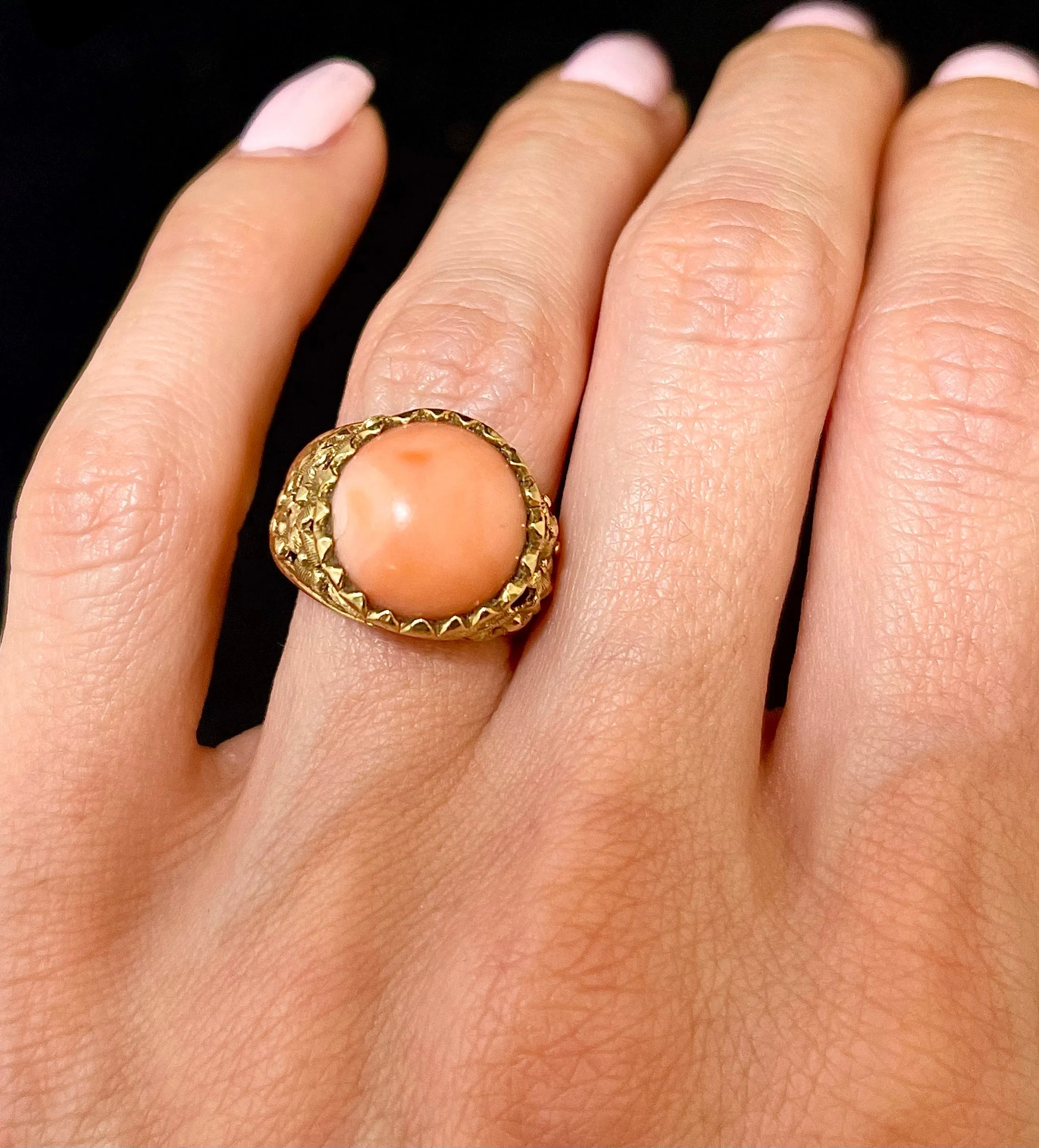 1930's Antique Designer's Handcraft SYG w Coral Ring - $8K Appraisal value w/CoA!