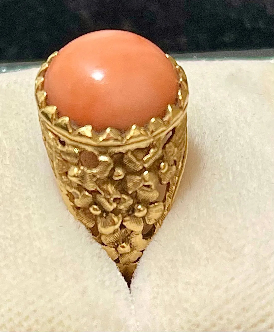 1930's Antique Designer's Handcraft SYG w Coral Ring - $8K Appraisal value w/CoA!