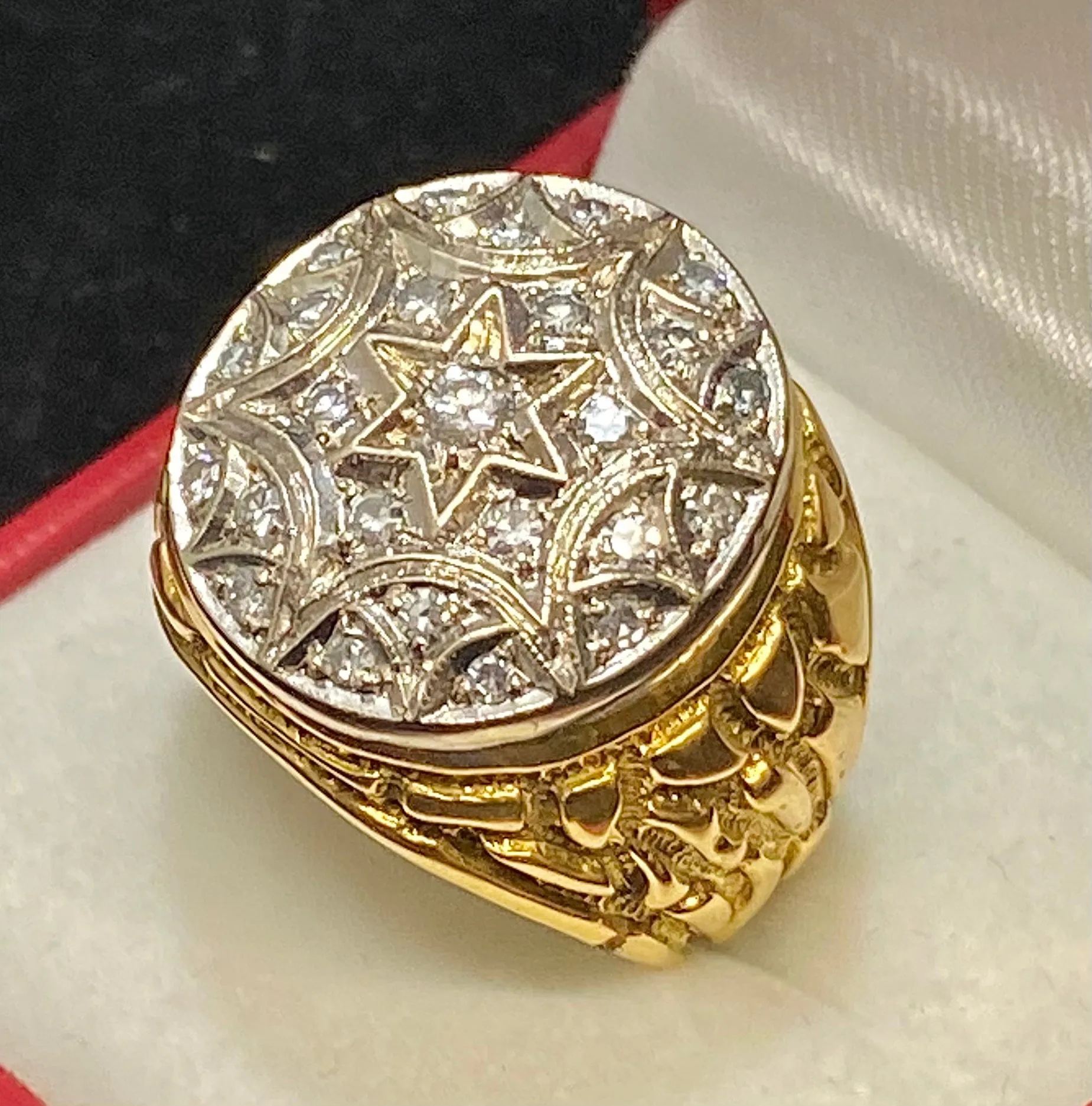 1930’s Antique Solid Yellow & White Gold 25-Diamond Ring - $12K Appraisal Value w/CoA}
