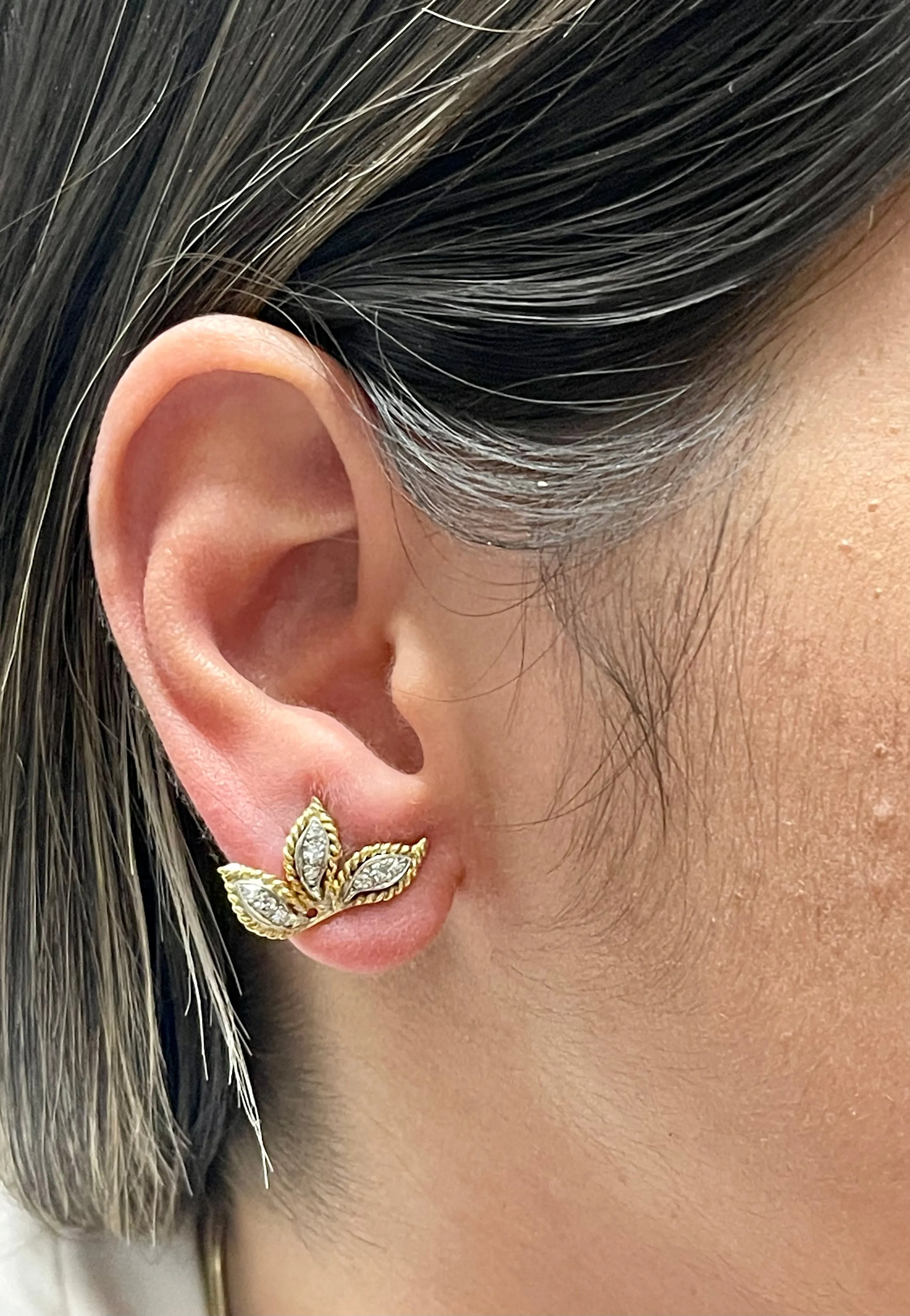 1940's Buccellati-Style Solid YG with Platinum Diamond Earrings - $12K APR w/CoA