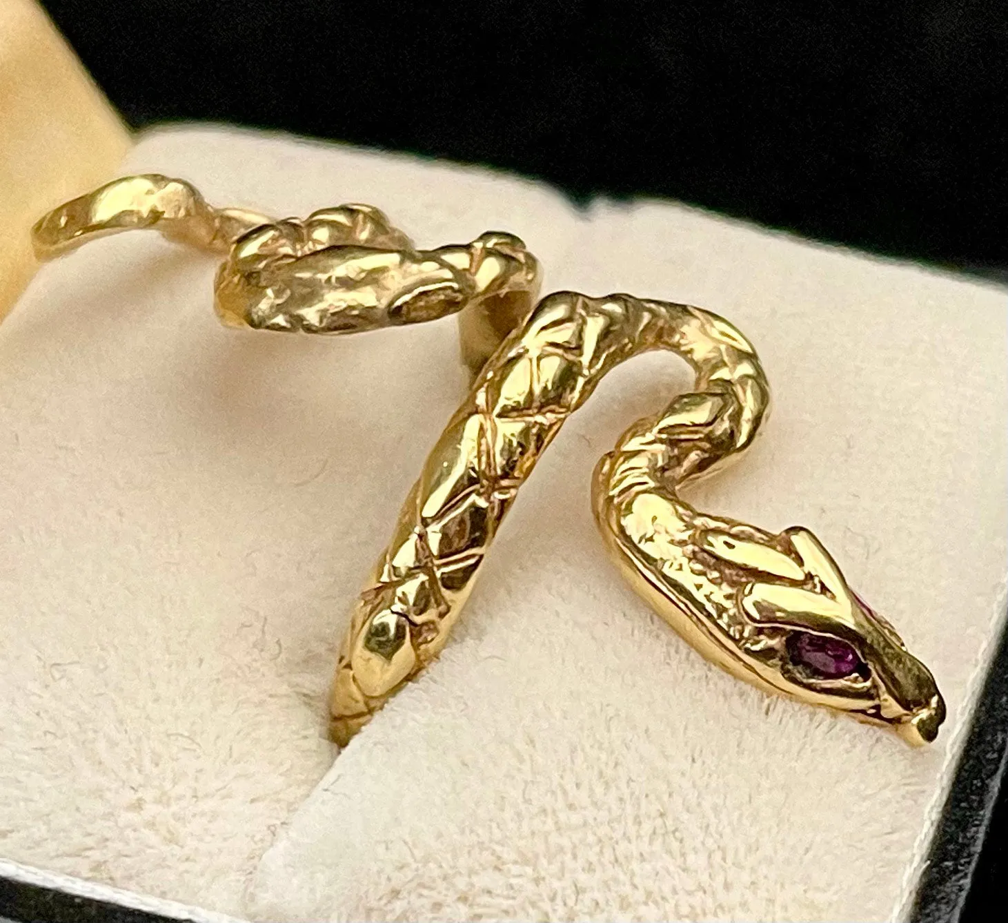 1940s Bulgari Snake style Designer SYG Hand-Engraved Ruby Ring - $6K APR Value w/ CoA!