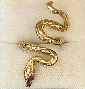 1940s Bulgari Snake style Designer SYG Hand-Engraved Ruby Ring - $6K APR Value w/ CoA!