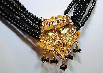 1940s Victorian Mourning Style Jet Beaded Necklace with 18K Yellow Gold Centerpiece - $6K VALUE