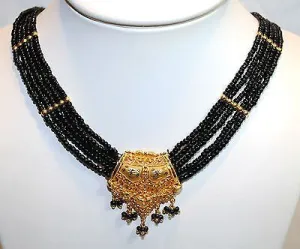 1940s Victorian Mourning Style Jet Beaded Necklace with 18K Yellow Gold Centerpiece - $6K VALUE