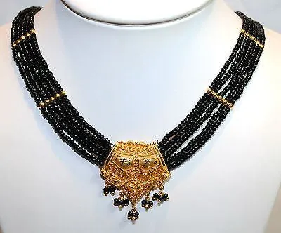 1940s Victorian Mourning Style Jet Beaded Necklace with 18K Yellow Gold Centerpiece - $6K VALUE