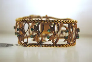 1940s Vintage Designer Emerald Bow Design Link Bracelet in 18K Rose Gold - $15K VALUE