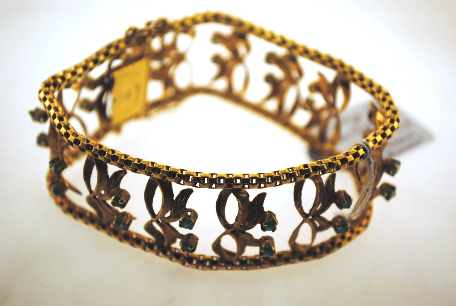 1940s Vintage Designer Emerald Bow Design Link Bracelet in 18K Rose Gold - $15K VALUE