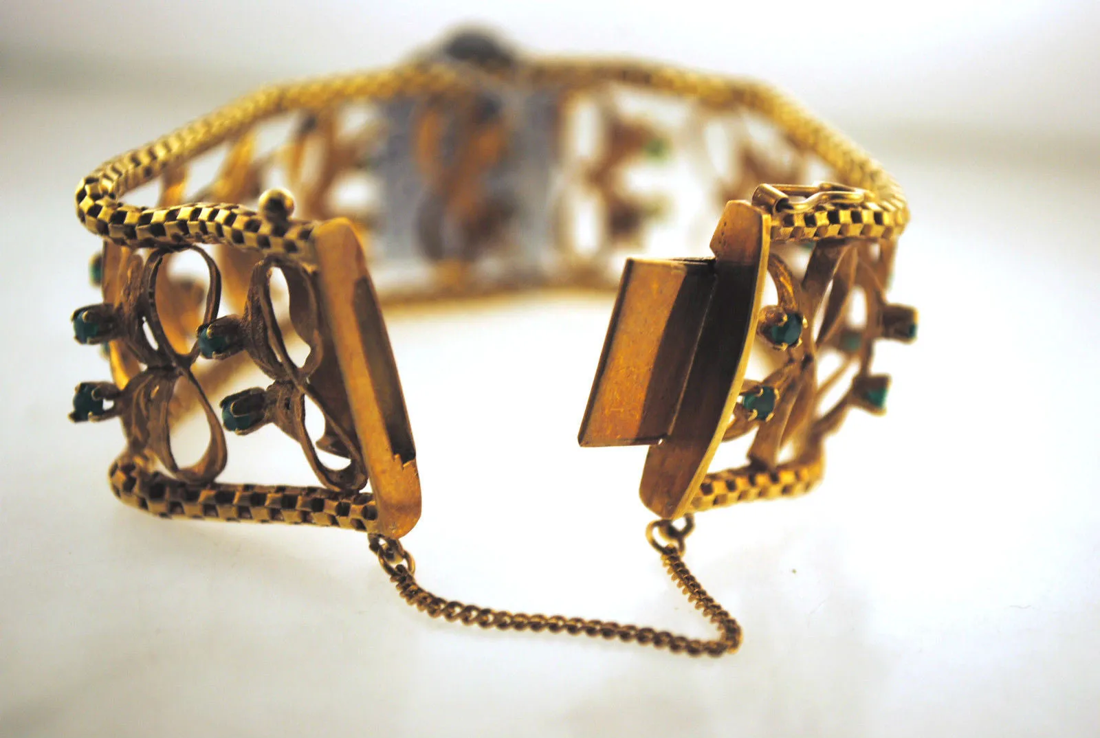 1940s Vintage Designer Emerald Bow Design Link Bracelet in 18K Rose Gold - $15K VALUE