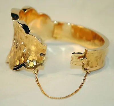 1940's Vintage Diamond & Ruby Hinged Bangle Bracelet in 18K Yellow Gold with Brushstroke Finish - $40K VALUE