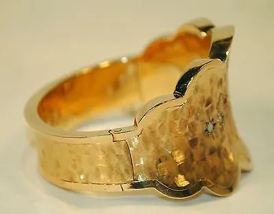 1940's Vintage Diamond & Ruby Hinged Bangle Bracelet in 18K Yellow Gold with Brushstroke Finish - $40K VALUE