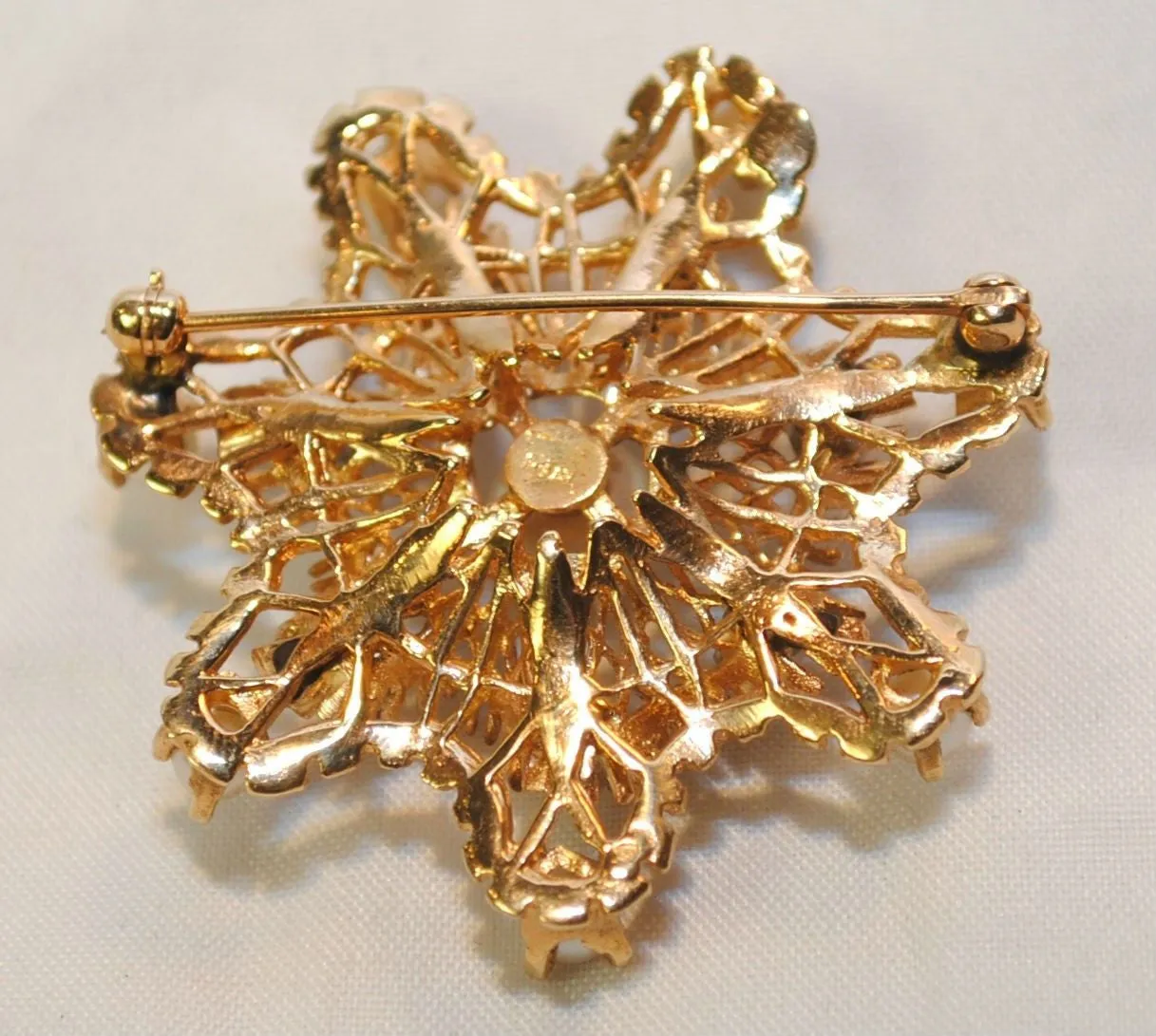 1950s Pearl and Diamond Star Brooch in 14K Yellow Gold - $8K VALUE