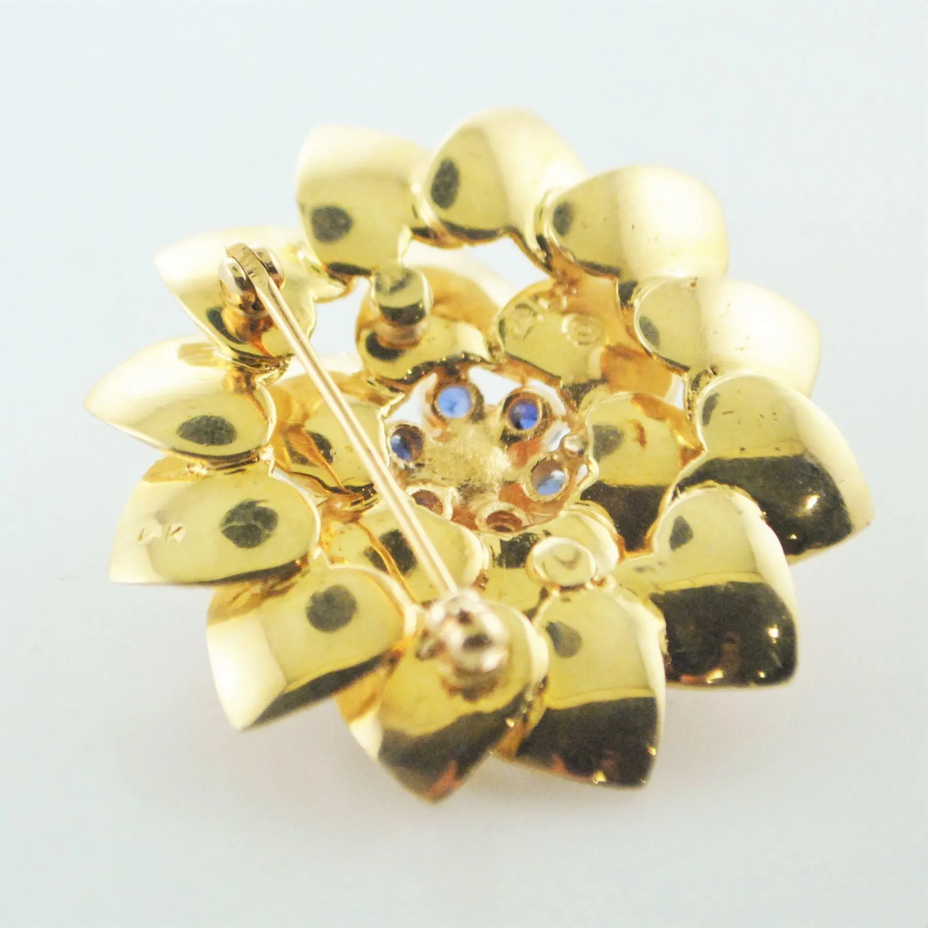 1960's Vintage ALA Flower Brooch Tiffany's Style Yellow Gold Pearl and Sapphire Pin - $8K VALUE
