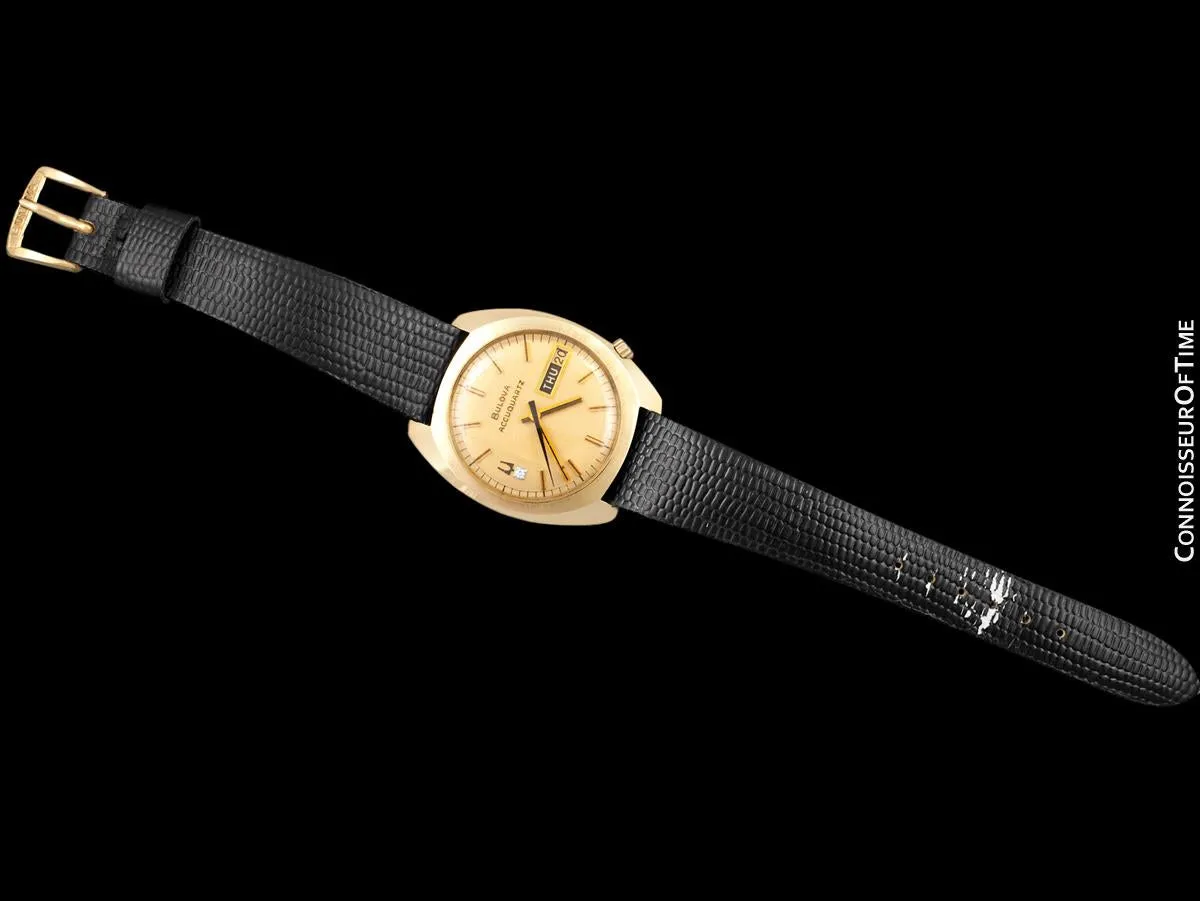 1972 Bulova (Accutron) Accuquartz Retro Mens Day Date Watch - 14K Solid Gold with Diamond