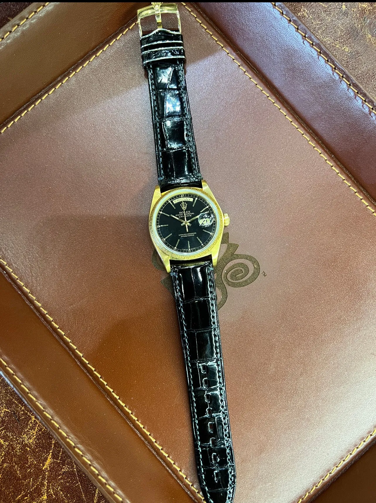1979 Rolex Day Date Black Stella with Second Custom Yellow Dial