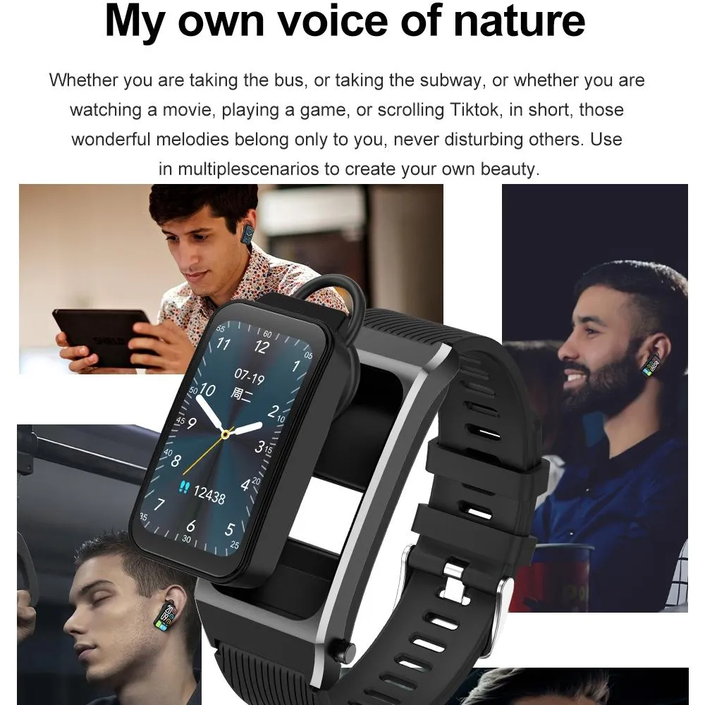 1.98 Inch 2 In 1 Bluetooth Earphone Smart Watch With Ecg & Nfc Support