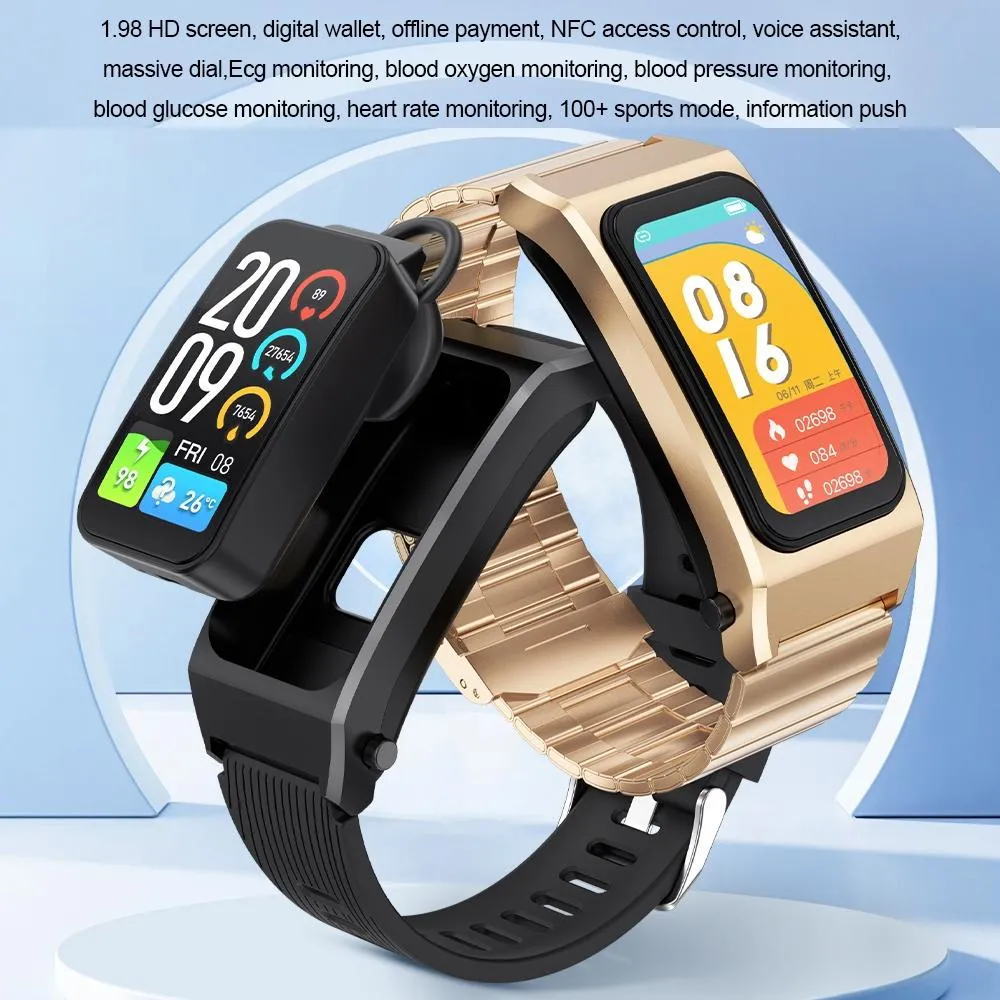 1.98 Inch 2 In 1 Bluetooth Earphone Smart Watch With Ecg & Nfc Support