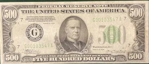$500 US 1934 APPEARS BU, RARE! ONE OF THE HIGHEST DENOMINATIONS! $8K APR w/COA!!