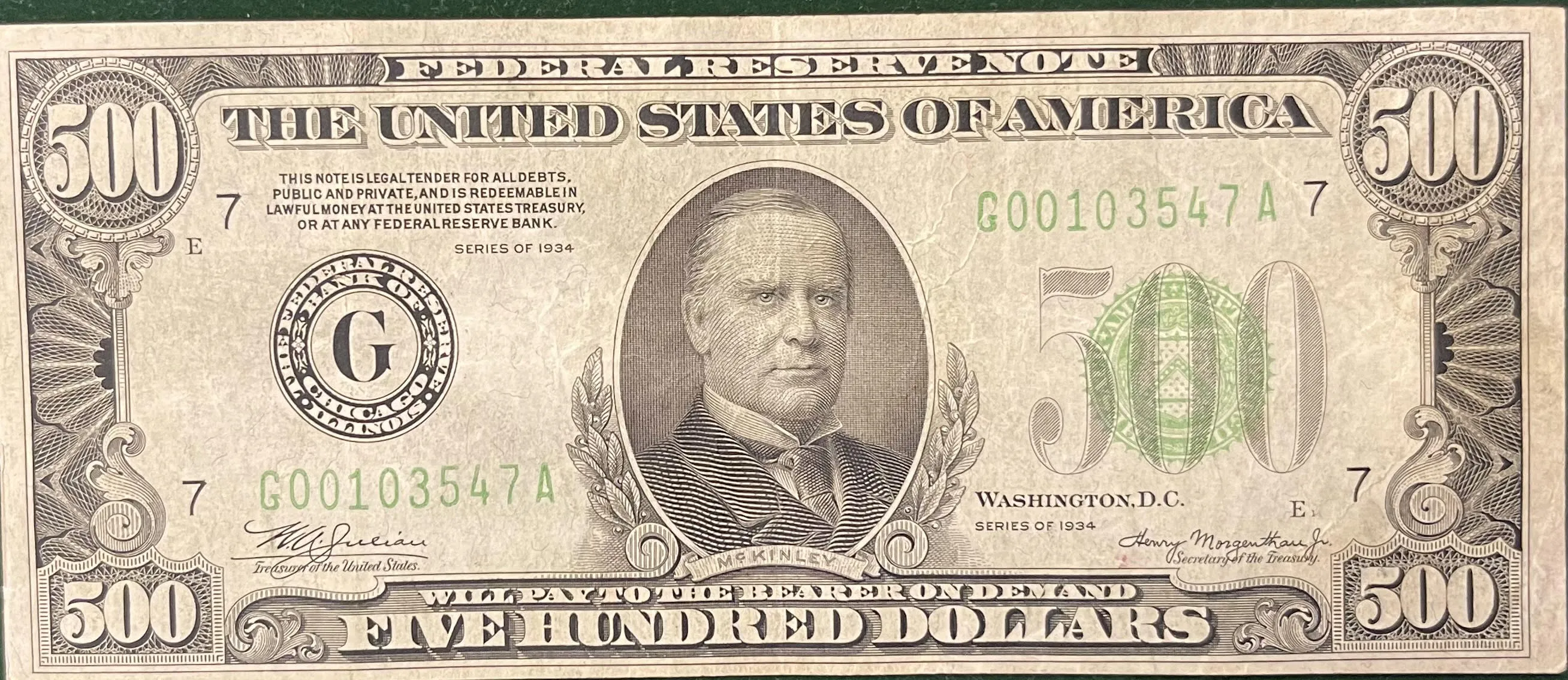 $500 US 1934 APPEARS BU, RARE! ONE OF THE HIGHEST DENOMINATIONS! $8K APR w/COA!!