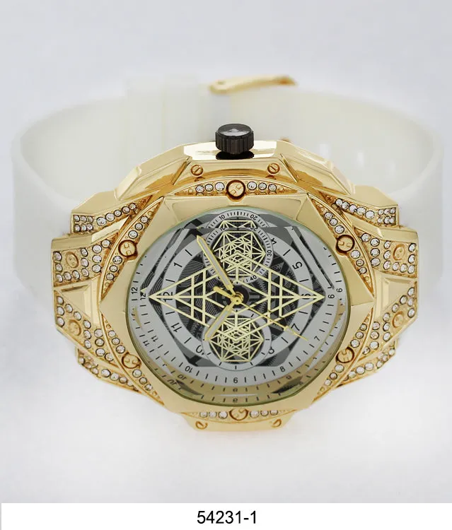 5423-Montres Carlo CZ Stone Case Watch With Silicone Band