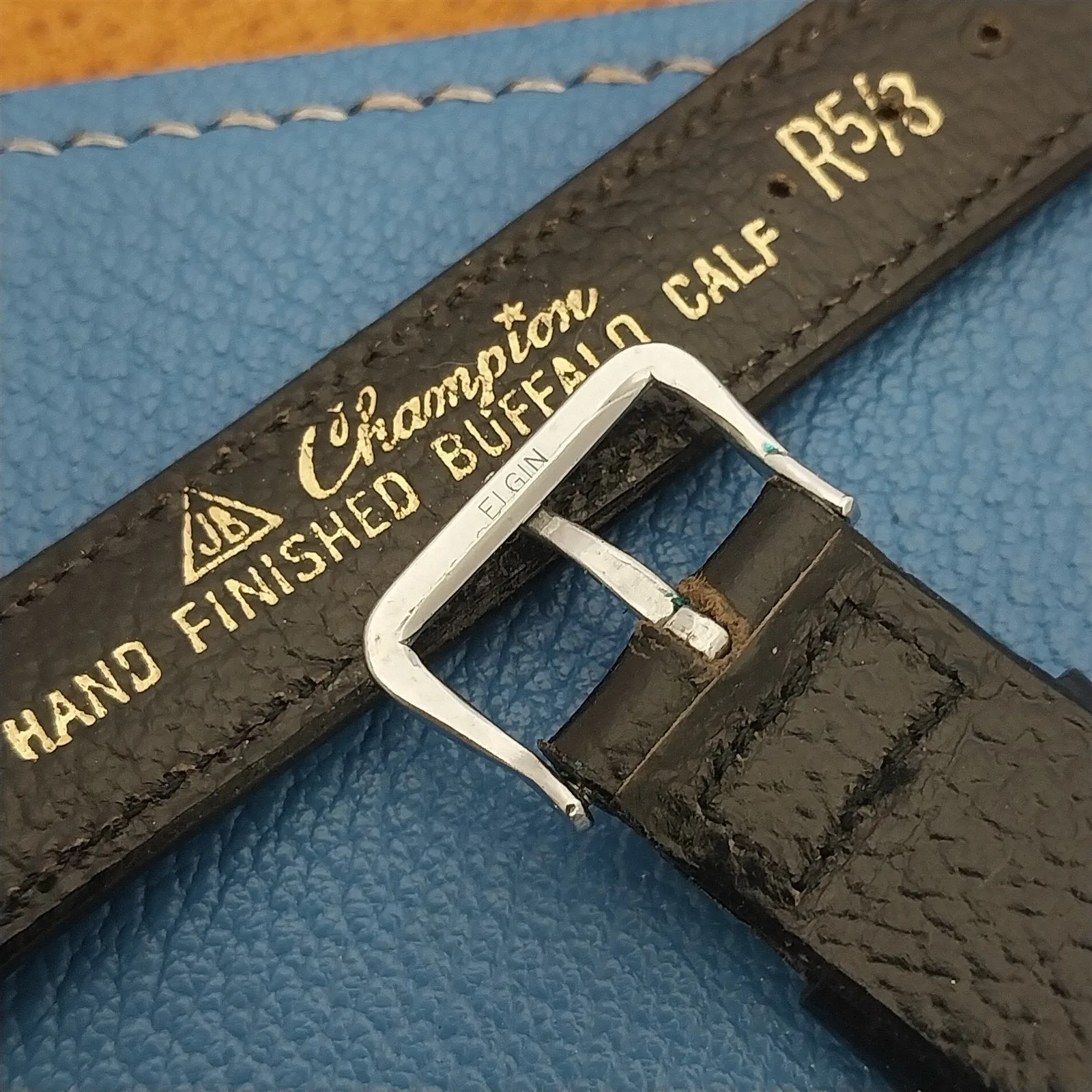 A-11 Elgin Buckle & Padded Black Buffalo Calf Leather nos Vintage Watch Band