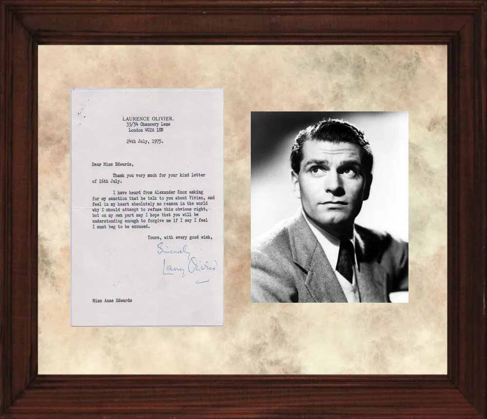 Actor Laurence Olivier Signed Letter to Vivien Leigh Biographer Anne Edwards - $10K VALUE