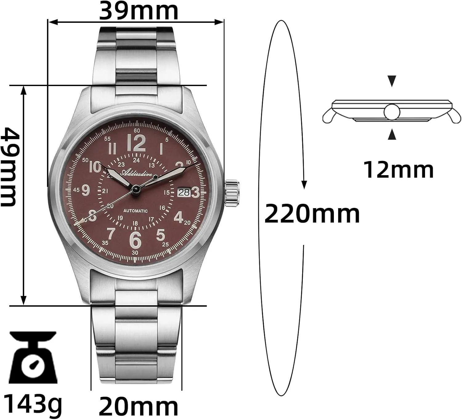 ADDIESDIVE Retro Automatic Watches for Men NH35A Sapphire Crystal 200 M Waterproof BGW9 Super Luminous Vintage Matte Dial