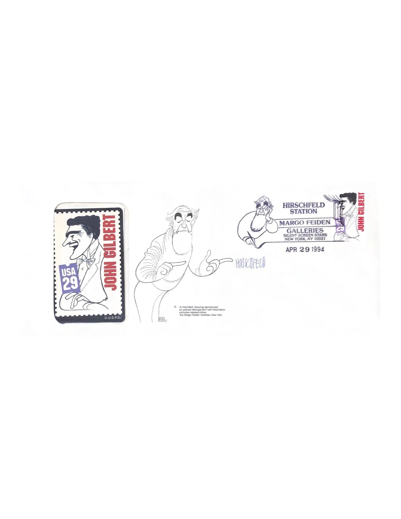 Al Hirschfeld Signed First Day Cover of John Gilbert - $1K APR Value w/ CoA!