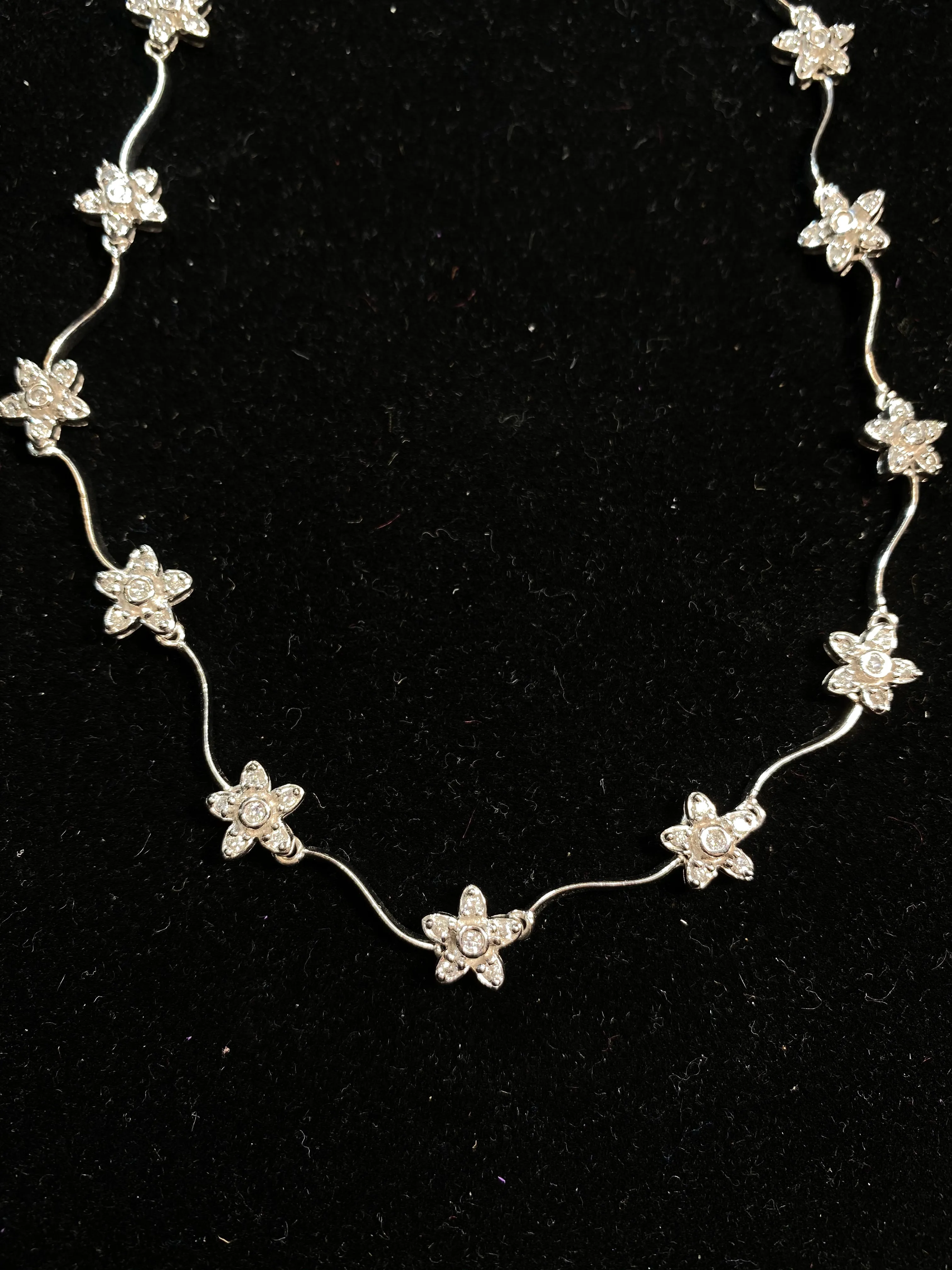 AMAZING Designer White Gold Flower Choker w 78 Diamonds! - $15K Appraisal Value! }