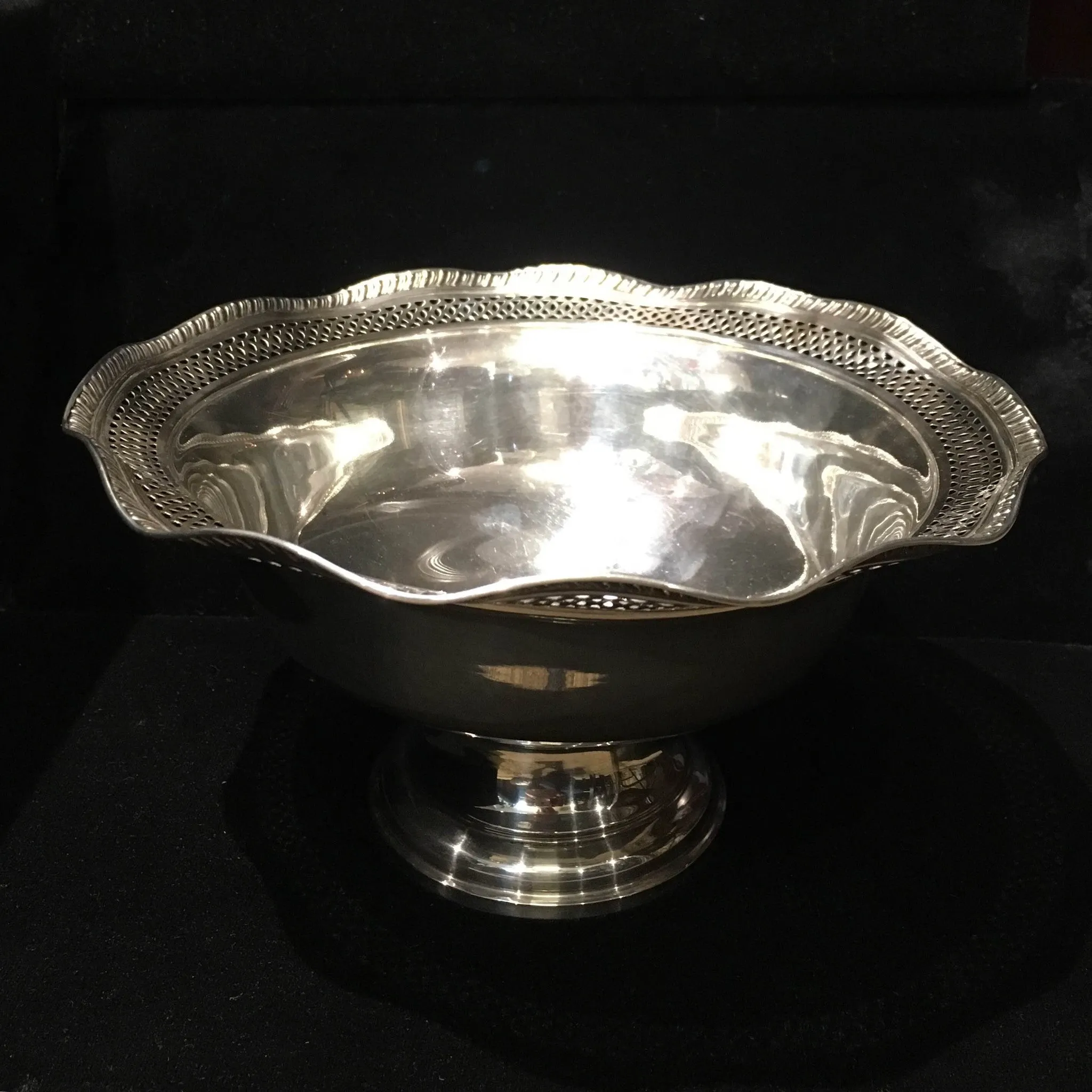 Antique 1930s Sterling Silver Compote Pierced Candy Dish Filigree Bowl Weighted - $3K VALUE*