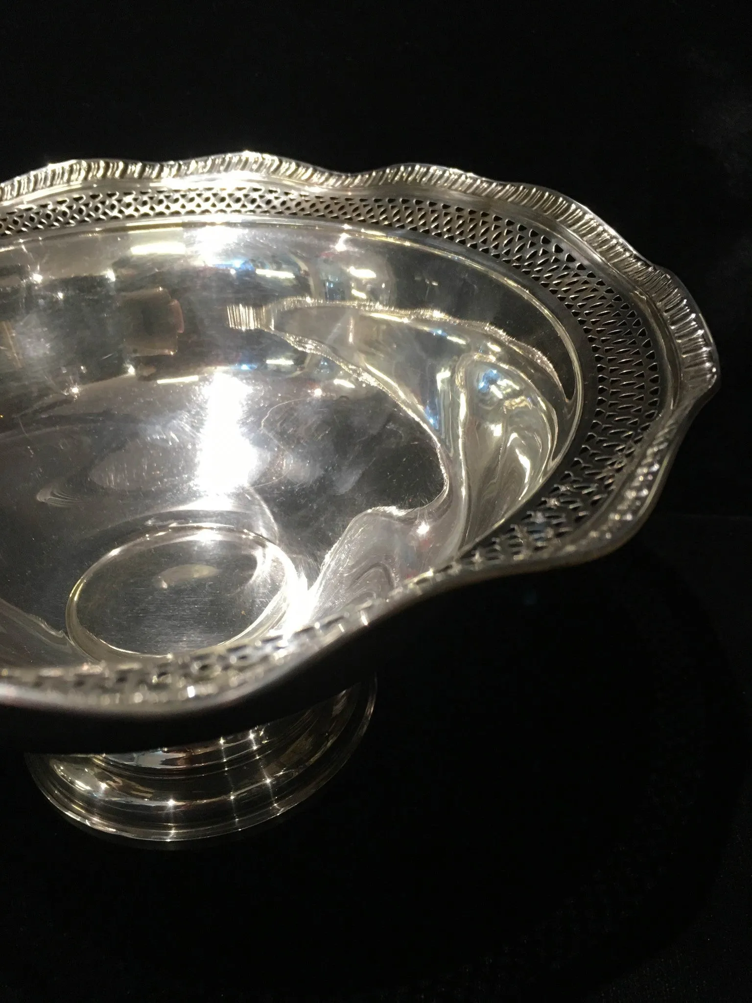 Antique 1930s Sterling Silver Compote Pierced Candy Dish Filigree Bowl Weighted - $3K VALUE*