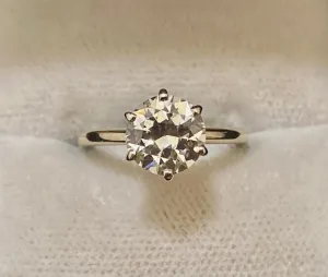 Antique Designer Solid YG Old Mine Diamond Solitaire Engagement Ring - $60K Appraisal Value w/CoA}