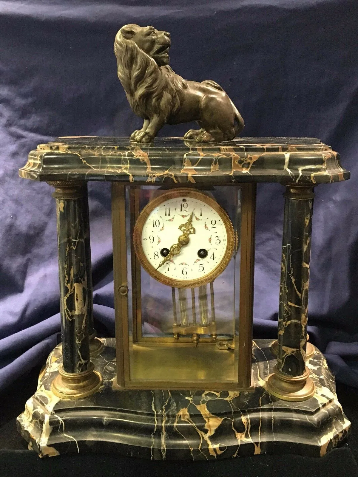 Antique French Marble & Bronze Mantel Clock w/Lion - 19th C. - $30K VALUE*