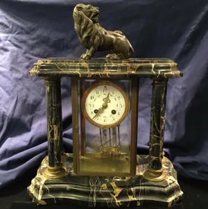 Antique French Marble & Bronze Mantel Clock w/Lion - 19th C. - $30K VALUE*