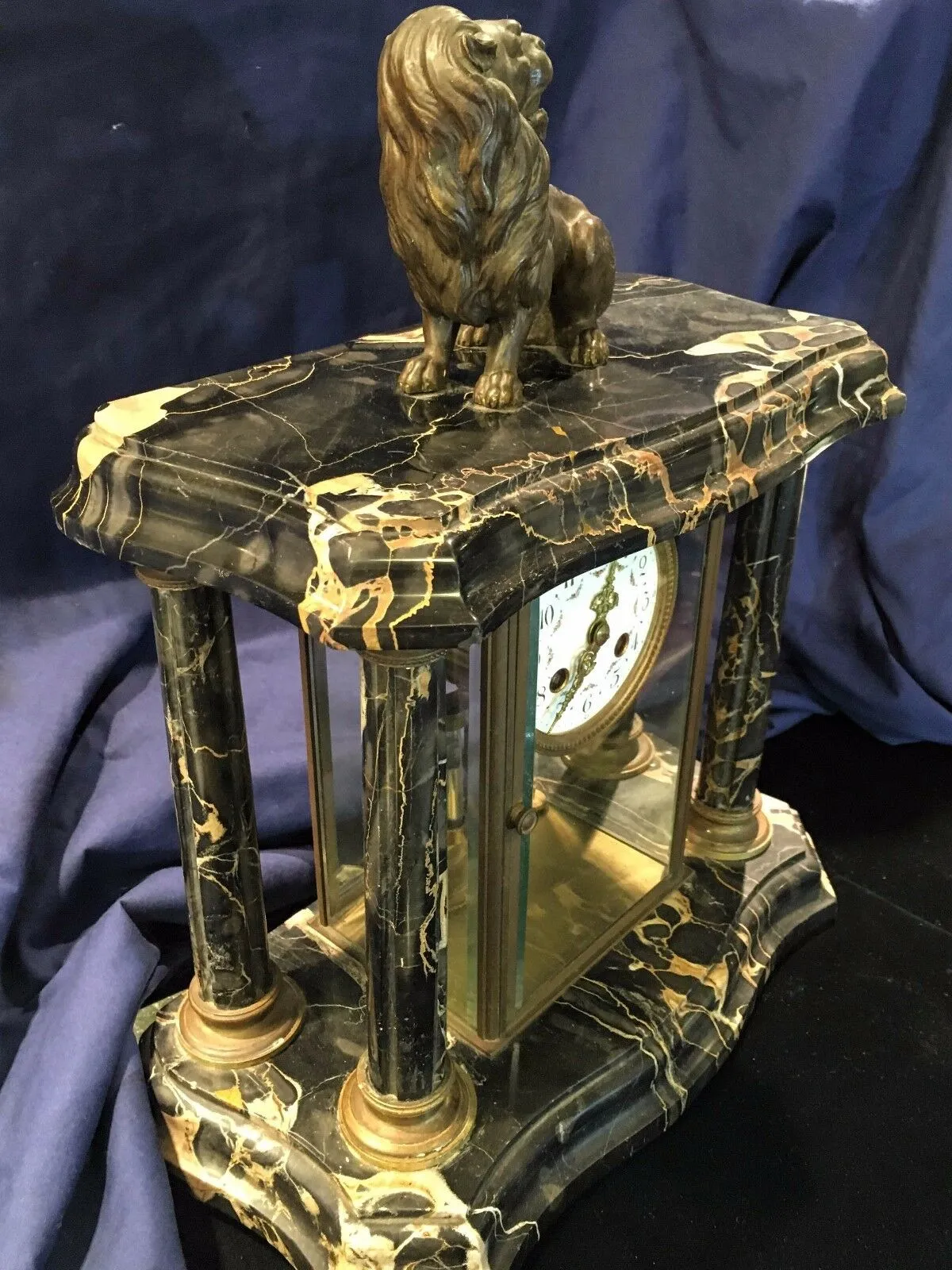 Antique French Marble & Bronze Mantel Clock w/Lion - 19th C. - $30K VALUE*